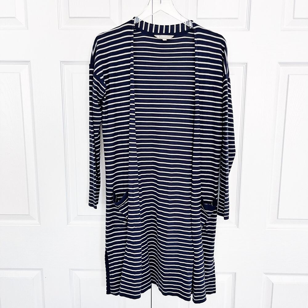 Athleta Striped Retreat Longline Open Front Cardigan Duster Navy White